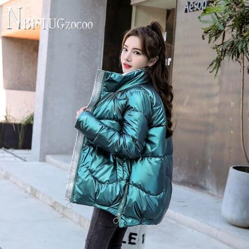 Blue Green Grey Black Pink Color Women Parkas Glossy Fabric Female Jacket