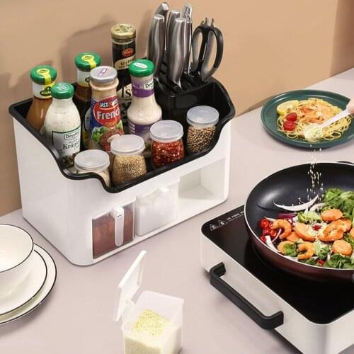 Modern Nordic Style Kitchen Accessories Organizer Bracket Storage Rack Spice Jar Holder Multi-Function Standing Seasoning Bottle
