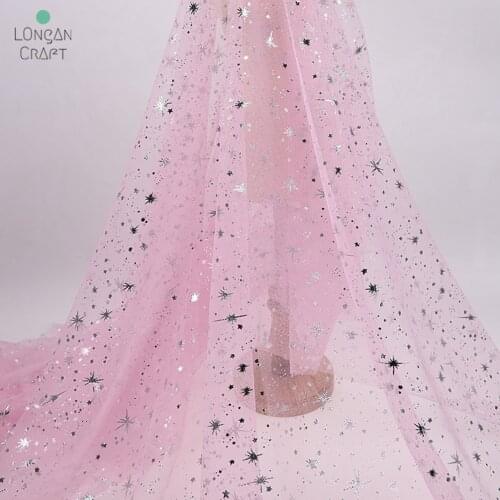 100x150cm Glitter Star Printing Tulle Mesh Fabric for Girls Summer Dress Princess Dress Handmade DIY Clothing Decoration Fabric