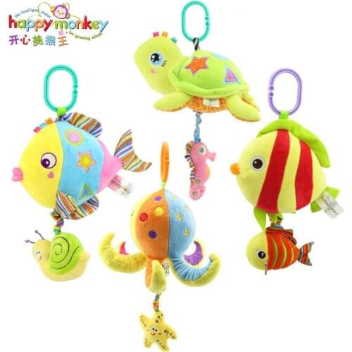 HAPPY MONKEY Baby Toys Rattles Toy Kids Soft Plush toys Baby Crib Bed Hanging Bells Toys for Stroller with music