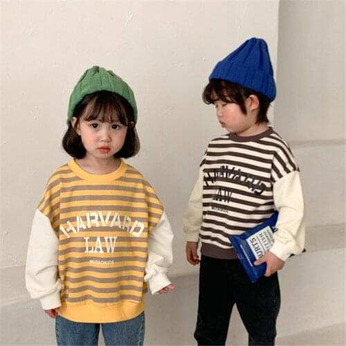 Letter Spring Autumn Stripe Tops Hoodies Girls Sweatshirts Jacket Coat Kids Overcoat Outwear Teenager High Quality