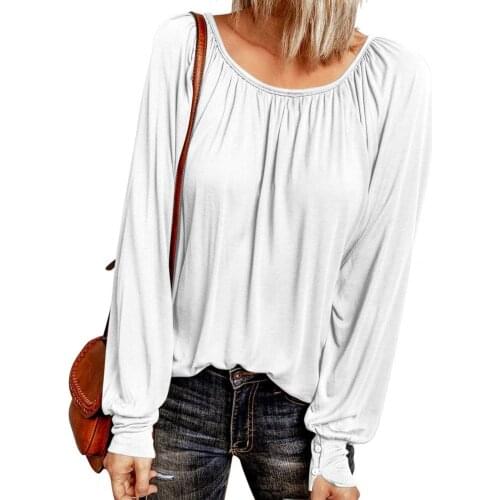 Vintage Women Loose Blouse Pleated Long Sleeve Autumn Winter Solid Color O-Neck Ladies Loose Pullover Top Streetwear