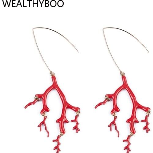 Red coral dangle earrings 2021 new fashion boheme ear rings for women luxury Earring female wholesale dropshipping