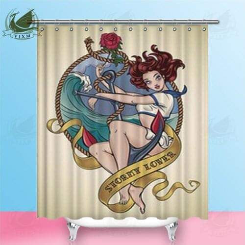 Vixm Romantic Old School Tattoo Of Sexy Sailor Girl Shower Curtains Polyester Fabric Curtains For Home Decor