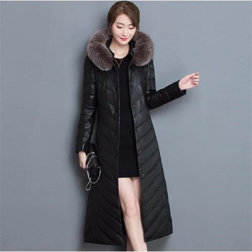 Jacket Winter Women Faux Fur Collar Coat Female Leather Jackets Warm Womens Long Parka Hooded Coats Abrigo Mujer WXF455 s 's s