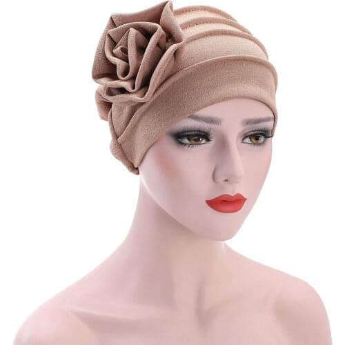 Women Big Flower Turban Muslim Breathable Bonnet Cap Lady Headwrap Fashion Chemo Cap
