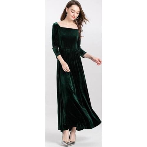 2020 New Arrival Winter Hot Sale Long Dress High Street Square Collar Full Sleeve Velvet Party Maxi Dress Plus Size M-6XL