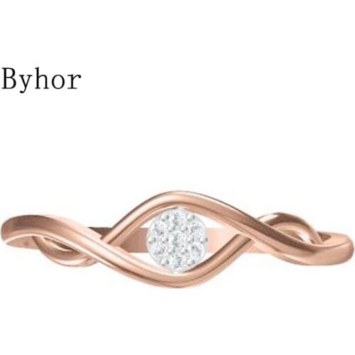 Byhor Solid 14K White+Rose Gold 0.031ct H/SI Natural Diamonds ring Women Fine Jewelry Trendy Wedding Band кольцo Diamond кольцa