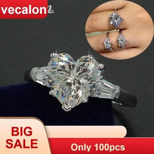 Vecalon Heart Love Women ring 3ct AAAAA Zircon Cz 925 Sterling Silver Jewelry Engagement wedding Band ring for women