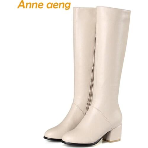 Winter Women Knee-High Boots High Heel Square Toe Fashion Sexy Ladies Women Shoes Black Snow Motorcycle Boots Big Size 33-45