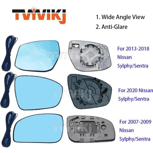 TVYVIKJ Side Rearview Mirror Blue Glass Lens For Nissan Sylphy Sentra 2007-2020 Wide Angle View anti glare door mirror Wing