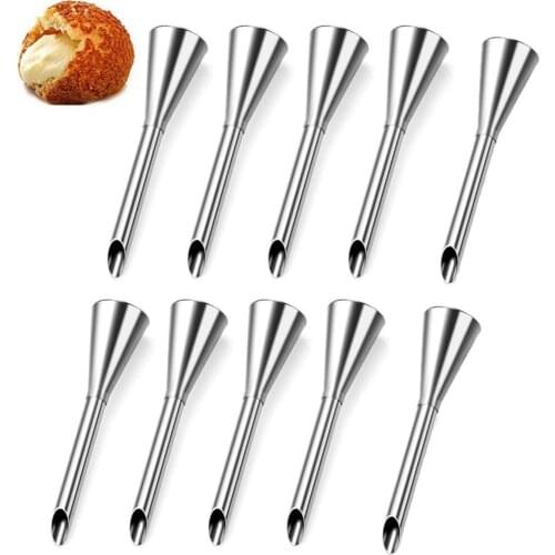 10pcs/pack Cream Icing Piping Nozzle Tip Stainless Steel Long Puff Nozzles Tip Set Pastry Decorating Tool For Donuts Cupcakes