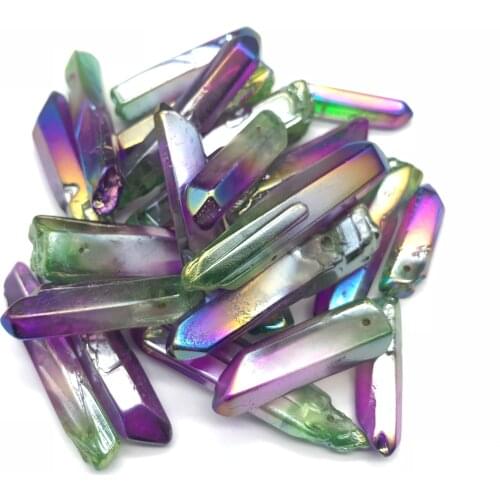 100g Green and Purple RAINBOW TITANIUM AURA LEMURIAN QUARTZ CRYSTAL POINT Wholesale