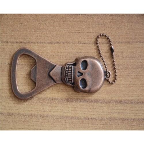 100pcs/lot Creative Zinc Alloy Retro Skull Beer Bottle Opener with keychain Kitchen Gadgets Bar Tools keyring Opener