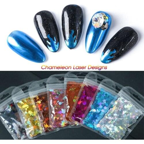 12Colorful Holographic Flame Nail Glitter Flakes 5g/bag Sequins For Nail Art Paillette Manicure 3D DIY Nail Art Decorations