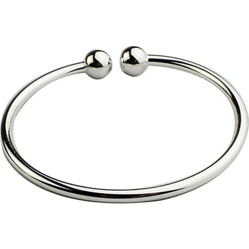 19.5cm Fashion Simple Womens Stainless Steel Silver Plated Open Hand Cuff Bracelet Simple Beads Bangle