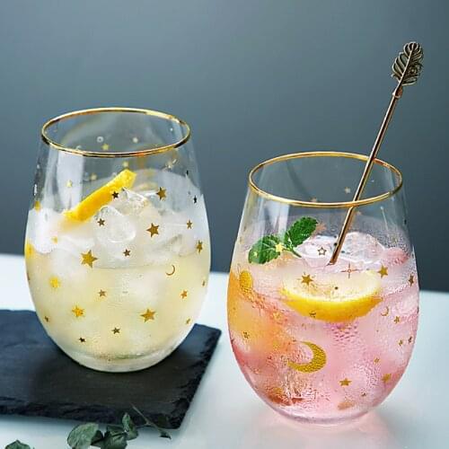 2Pcs Star Universe Printed Glass Cup Dessert Milk Juice Cocktail Egg Shape Wine Glasses Phnom Penh Drinking Glasses Gifts 550ml