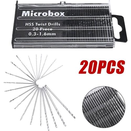 20pcs Precision Mini Micro HSS Twist Drill Bits Woodworking Tools Kit Set + Box 0.3-1.6mm