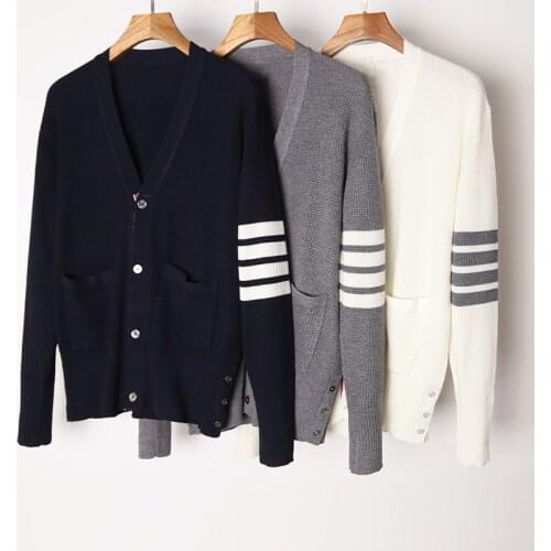 2021 Fashion Brand Sweaters Men Slim Fit V-Neck Cardigans Clothing Waffle Striped Wool Spring and Autumn Casual Coat