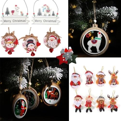 2021 Xmas Navidad Tree Decor Christmas Santa Elk Alpaca Wooden Hanging Pendant Ornaments Christmas Decorations for Home Kid Gift