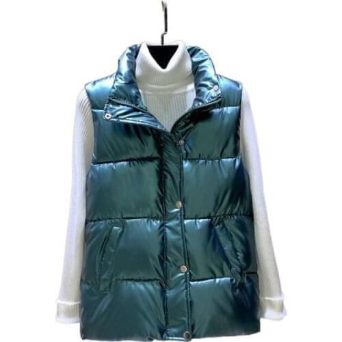 2021 Vest Women Winter Warm Korean Down Vest Waistcoat Glossy Bright Sleeveless Jacket 3XL,4XL Plus Size