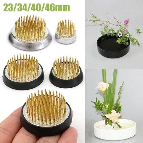 4 Sizes Round Ikebana Kenzan Flower Base Holder Gold Pin Flower Frog With Rubber Gasket Art Fixed Arranging Tools