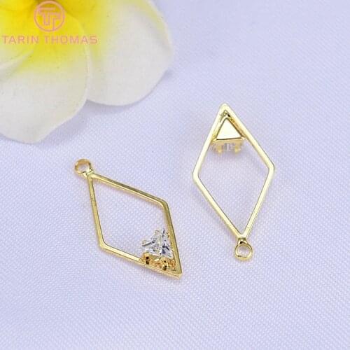 6PCS 14x27MM 24K Gold Color Plated Brass Zircon with Zircon Pendants Charms High Quality DIY Jewelry Making Findings