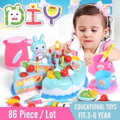 86pcs DIY Pretend Play Fruit Cutting Birthday Cake Kitchen Toys Simulation Miniature Food Educational Gift For Girls Children