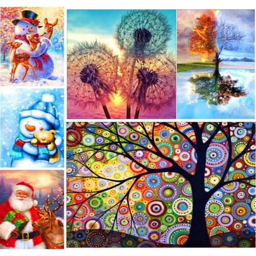 Round Full Diamond 5D Diamond Painting Santa Claus Dandelion Tree Snowman DIY Diamond Embroidery Kit Christmas Gift