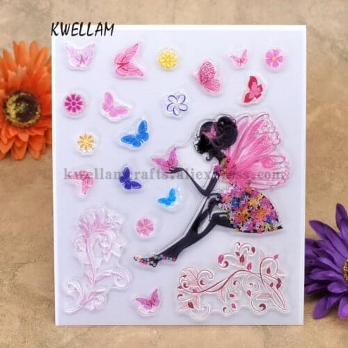 Angel Butterfly Flower Scrapbook DIY photo cards account rubber stamp clear stamp transparent stamp 15x18cm KW7041003