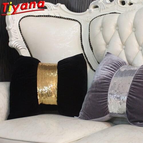 Black/Grey Velvet Bow Sequins Cushion Fashion Sofa Pillow Without Core Sofa Pillowcase Bedroom Bed Back Cushion /#VT