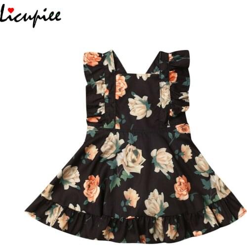 Licupieetoddler Kid Baby Girl Dress Clothes Flower Ruffle Sleeve Princess Tutu Dress Summer Dress 1-5 Years