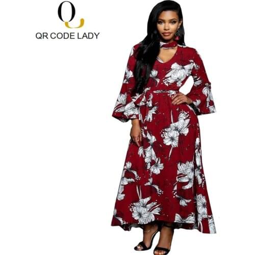 QR Long Spring Summer Dress Women 2019 Casual Plus Size Floral Print Dress Female Elegant Beach Maxi Party Dresses vestidos 5XL