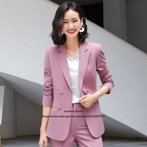 Elegant Pink Women Suits Office Set Ladies Slim Fit Business Blazer Professional Workwear 2 Piece Jacket Pants костюм женский