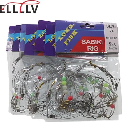Elllv 10packs/lot Saltwater Fishing Stainless Wire Anti-entanglement Sabiki Rig with 5pcs Rolling Swivel Hooks #8 - #24