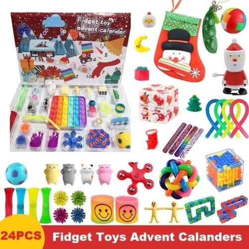 Random Fidget Toys 24 Days Christmas Advent Calendar Anti Stress Toy Stress Relief Mystery Surprise Gift Box Kids Christmas Gift