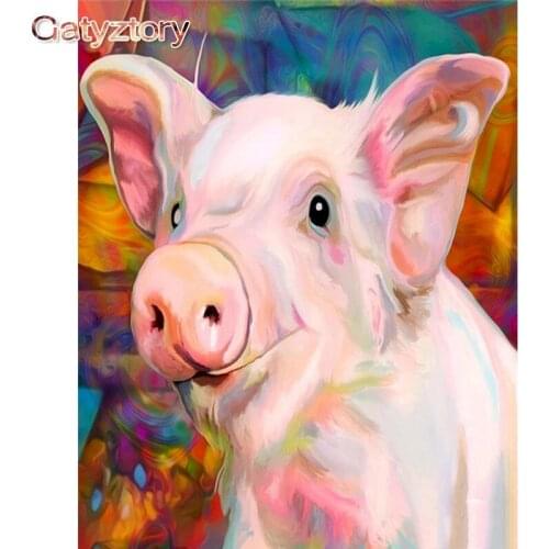 GATYZTORY Frame Pig Animal Paint By Numbers For Adults Kids Handpainted Oil Painting Canvas Drawing DIY Gift Home Wall Decor