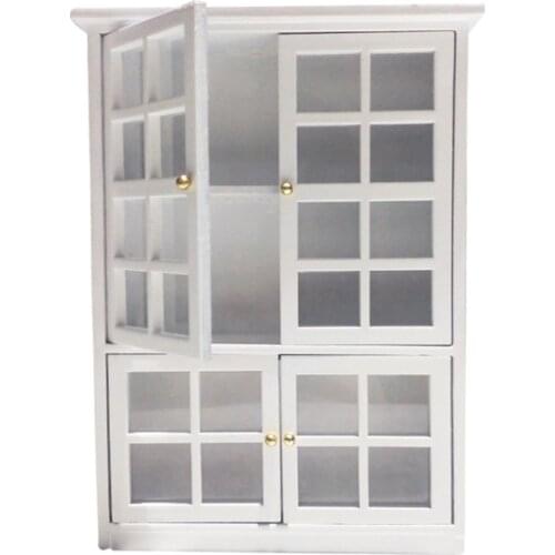 1/12 Dollhouse Miniature Furniture White Kitchen Dining Cabinet Display Shelf New Arrival Kids Wooden Model Toy Doll Accessories