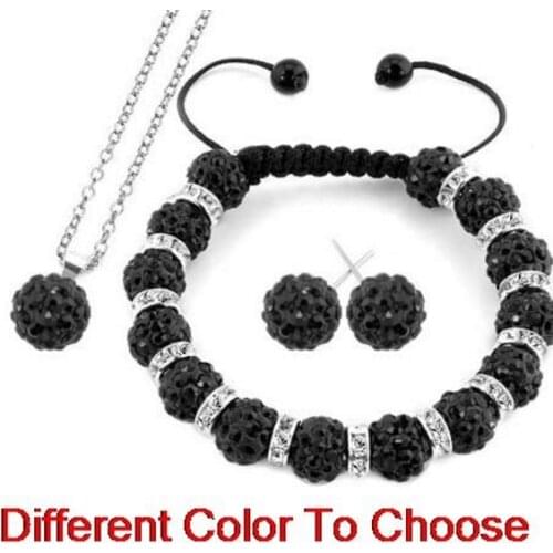 10mm 2pcs/lot mixed white multicolor Handmade bead Crystal set Bracelets earrings silver plated chain necklace s5353