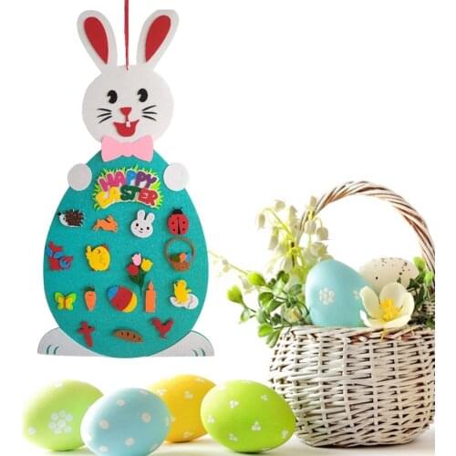 Creative Easter DIY Felt Bunny Set with Detachable Alphabet Easter Ornament Kids Easter party Gift for Home Door Wall Decoration