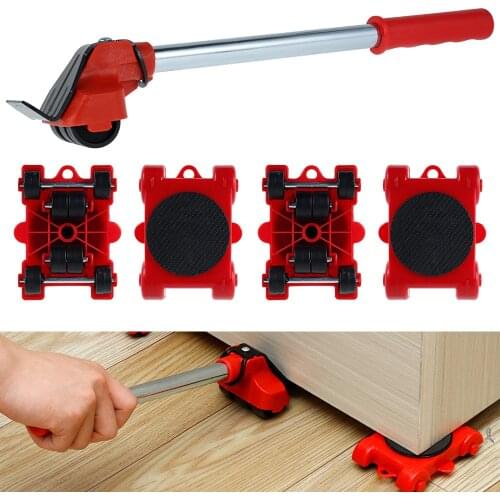 Dropshipping Furniture Mover Set Furniture Mover Tool Transport Lifter Heavy Stuffs Moving Wheel Roller Bar Hand Tools 5 Pcs Set