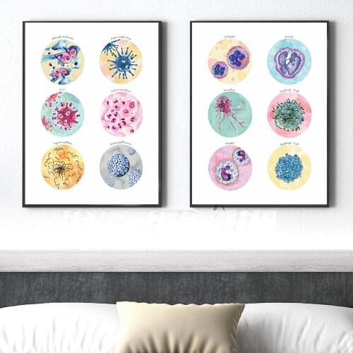 Microbiology Bacteria Microbe Art Print Medicine Poster Science Wall Art Canvas Painting Picture Defensive Cells Biology Study