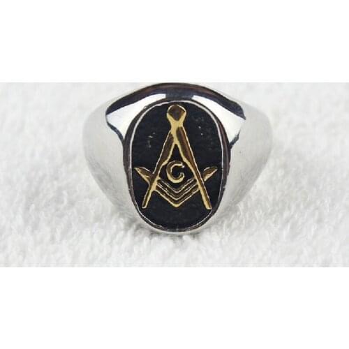 Mens Oval Free Mason Ring - Freemasonry College Style Stainless Steel Mens Masonic Rings Jewelry