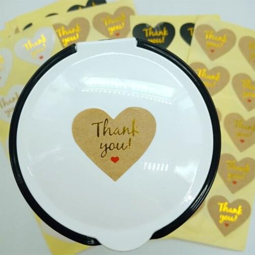100Pcs Hot stamping Black baking packaging label Golden Thank you For Handmade Products Diy Red heart Adhesive Sticker