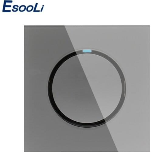 Esooli 1 Gang 1 Way Random Click On / Off Wall Light Switch With LED Indicator Knight Gray Crystal Tempered Glass Panel