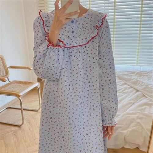 Comfortable Home Wear Japanese Nightdress Autumn And Winter Long Sleeve Cotton Printed Bathrobe Loose Sexy Sleepwear Hочнушка
