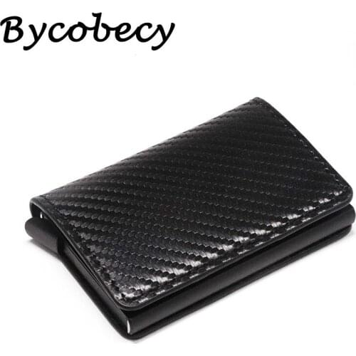 Bycobecy 2019 New Carbon Fiber Vintage Credit Card Holder Men Rfid Black Wallets Metal Aluminum ID Card Case Slim Mini Wallet
