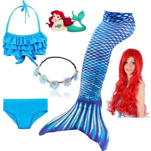 2020 New Kids Girls Mermaid Tail With Fin Swimsuit Bikini Bathing Suit Dress Wigs For Girls With Flipper Monofin For Swimming