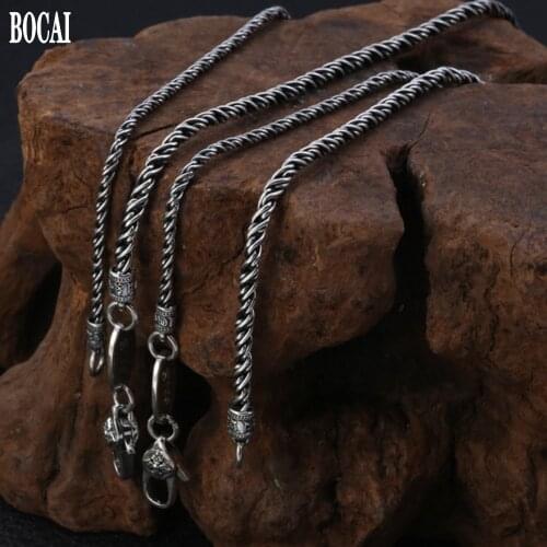 New S925 pure silver men and women necklace all-match chain Thai silver six-character mantra vajra 2mm /3mm hemp rope necklace