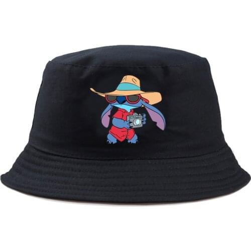 Disney Stitch Lilo Fishing Hat Fashion Cartoon Bucket Hat Street Beauty Harajuku Outdoor Design Man Women Solid Panama Headwear